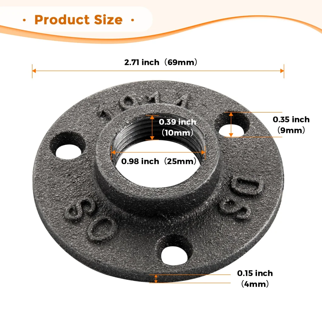 1/2" Floor Flange Threaded Hole Flange Plate Malleable Iron Pipe Flange for DIY Project/Furniture Industrial Vintage Style.